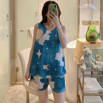 

2020 Plus Size 5XL Satin Silk velvet pajamas women nightgrown summer sleeveless sexy home lounge suit pijamas femine