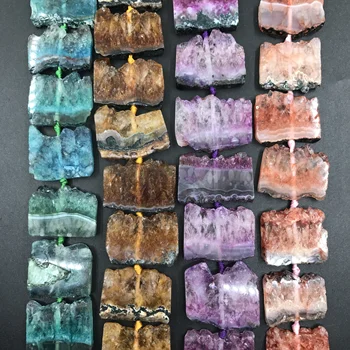 

15.5"/strand Colourful Raw Amethysts Geode Druzy Slab Nugget Beads,Natural Crystal Quartz Drusy Slice Pendant for Jewelry Making