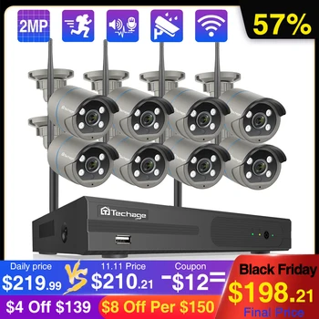 

Techage 8CH 1080P Wireless Wifi Camera NVR System 2MP Wifi 2-Way Audio Build In MIC Video Outdoor CCTV Security Surveillance Kit