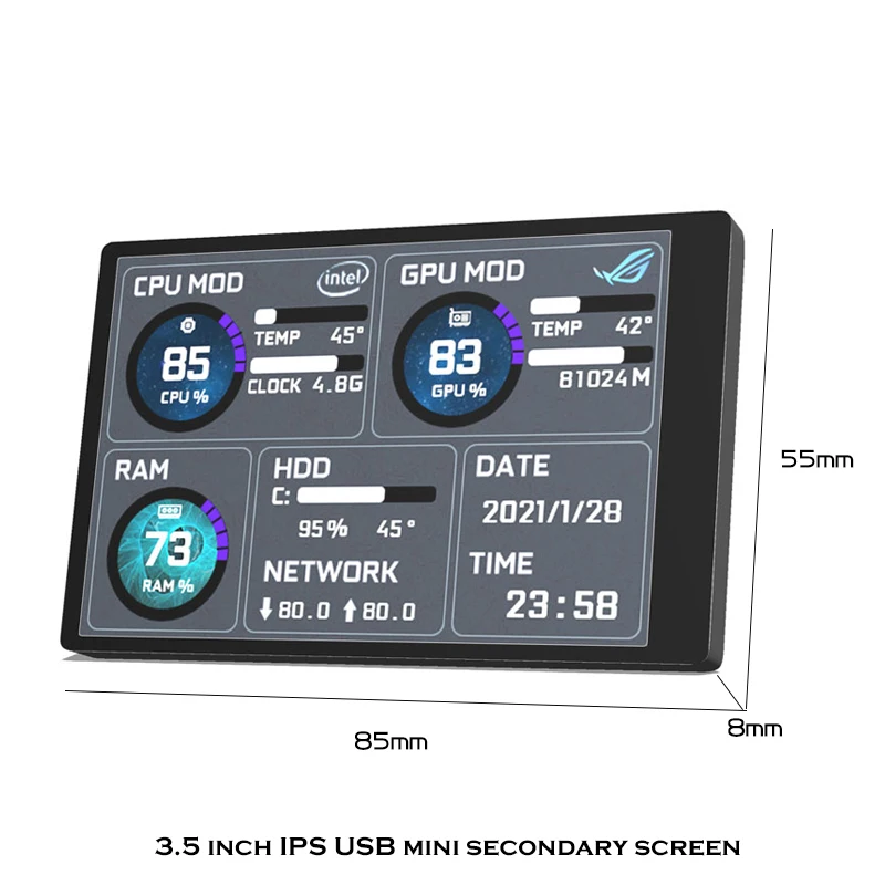 3.5 Inch IPS Type-C Secondary Screen Computer CPU GPU RAM HDD Monitor USB Display For Freely AIDA64 mini monitor computer secondary screen