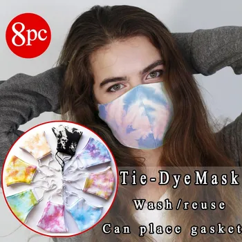 

8pc Mascarillas Tie-dye Printing Washable Adult Mask Anti-pollution Breathable Face Mask Reusable Masques De Protection