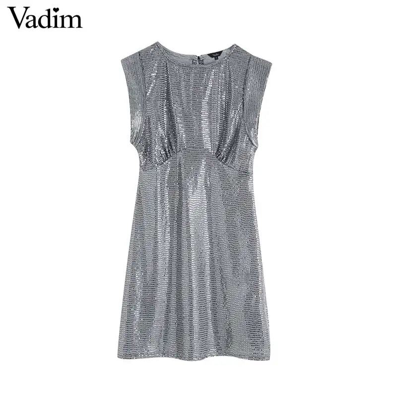 Женское элегантное платье vadim серое мини-платье с блестками без рукавов круглым