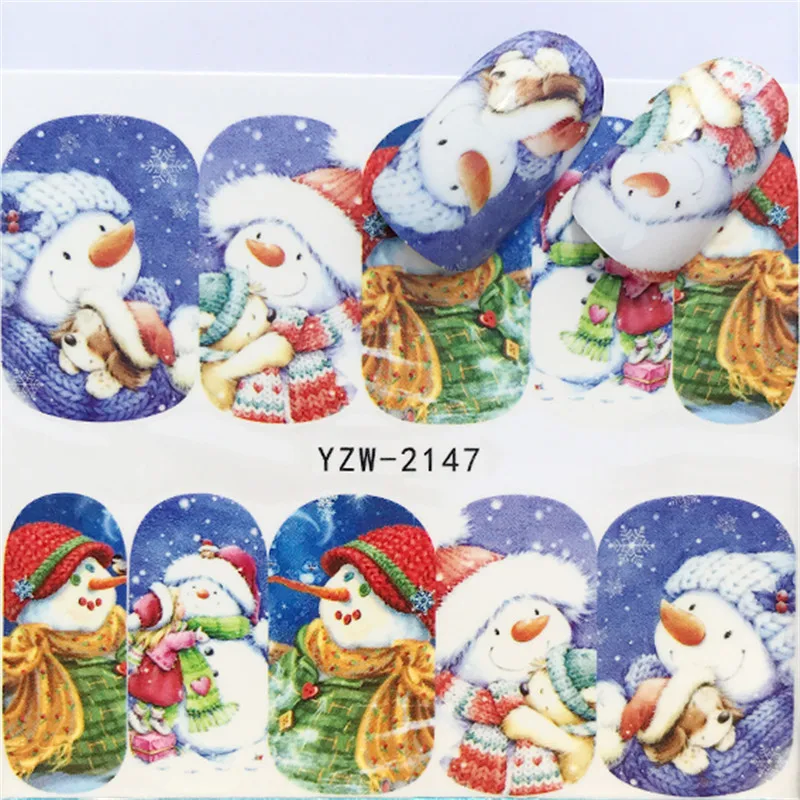 1 лист рождественский узор для украшения ногтей Водные Наклейки наборы Санта Клаус Маникюр слайдер наклейки для ногтей лак - Цвет: YZW-2147