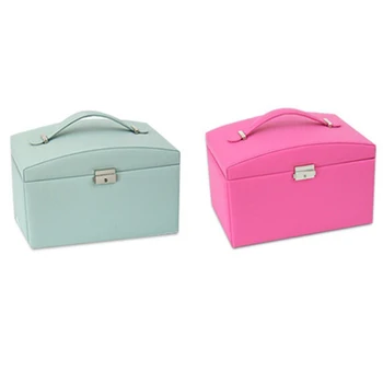 

Four-Layer Three-Zipper Large Jewelry Box Plush PU Leather Portable Jewelry Storage Box with Mirror Jewelry Box