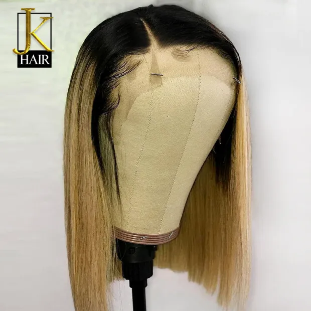 130% 13*4 прямые короткие парики боб 1B/27 черный для женщин Remy бразильский кружевной