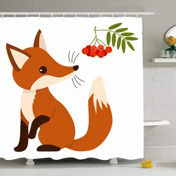 

Shower Curtain Set with Hooks 72x78 Flat Cute Sitting Forest Fox Ash with Style Element Graphic Animals Wildlife Nature