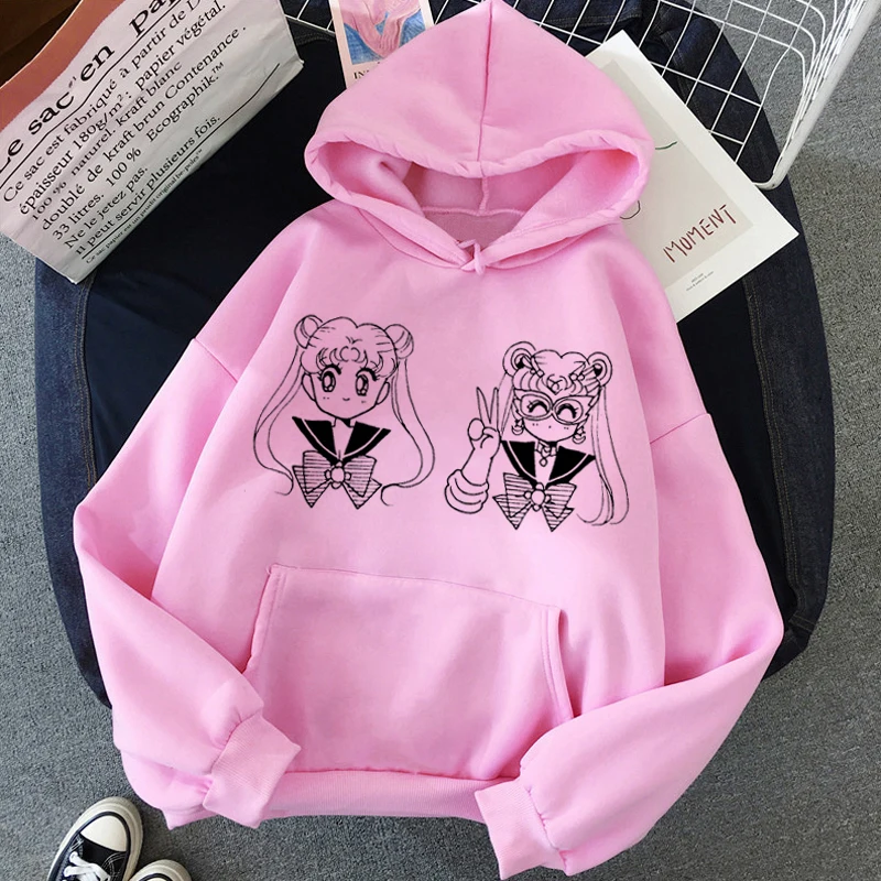Qoo10 セーラームーンかわいいアニメ原宿パーカー女性 Ullzang かわいい猫漫画韓国スタイルトレーナー 90s ファッショングラフィックパーカー女性