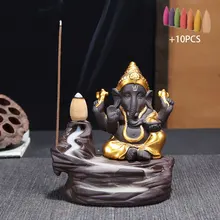 10 шт. благовония+ обратный поток благовоний горелка слон Бог эмблема благоприятный и успех керамическая конусная кадильница домашний декор
