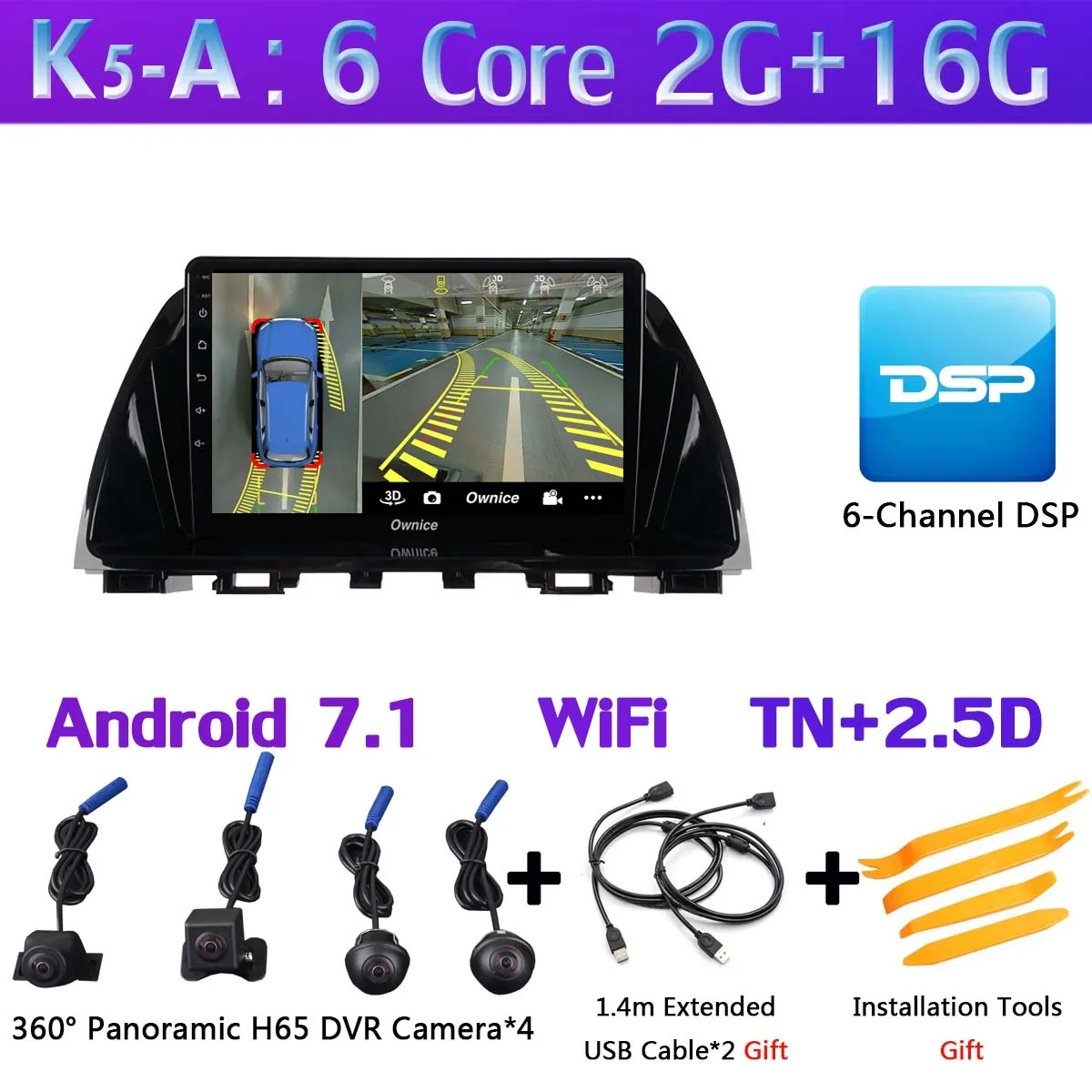1 Din 360 ° камера Android 9,0 64G SPDIF DSP CarPlay Автомобильный мультимедийный gps радио плеер для Mazda 6 Atenza 2012 2013 - Цвет: K5-A