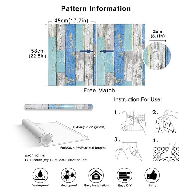 Papel pintado autoadhesivo de vinilo Madera azul para sala de estar  dormitorio muebles paredes del hogar Decoración 17,7 x19.ft DIY etiqueta  de papel de contacto decoracion hogar moderno papel pintado autoadhesiv 