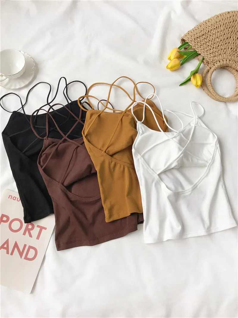 HELIAR Underwear Bra Women Spaghetti Straps Backless Tops For Women Camisole 2020 Summer Solid Underwear Cottons Tops Women