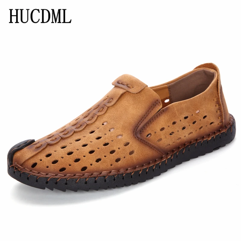 Men Leather Casual Shoes Summer Breathable Hole Loafers Flats Moccasins Soft Driving Plus Size 38-48 | Обувь