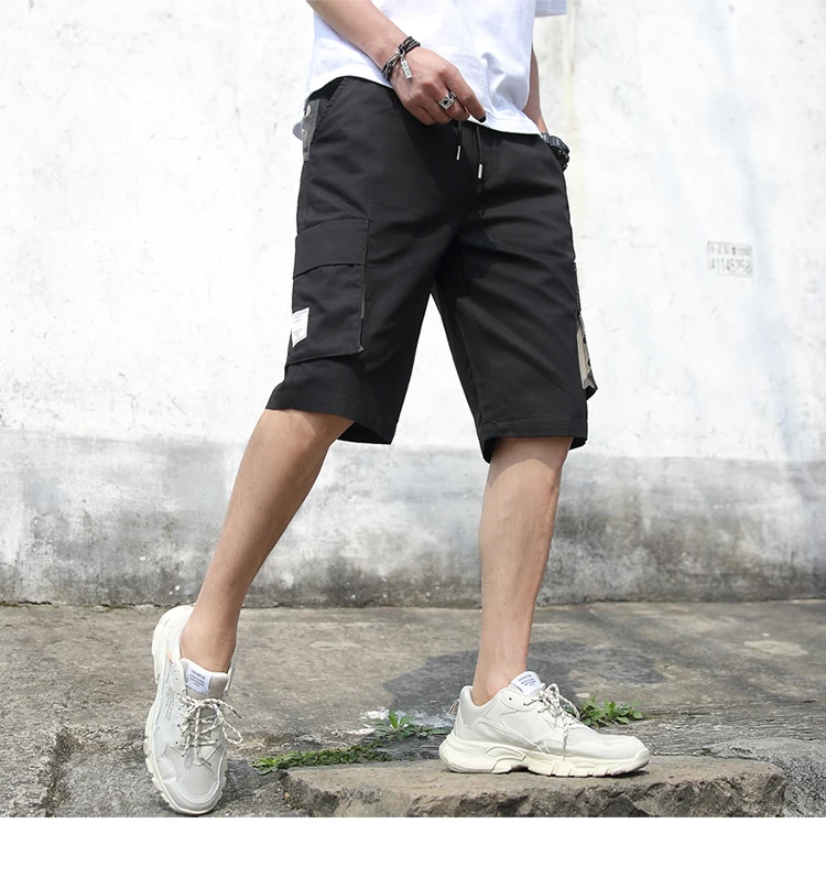 Men's Summer Casual Fashion Solid Color Tooling Shorts Loose Straight Khaki Army Green Black Men's Sports Shorts Asian Size