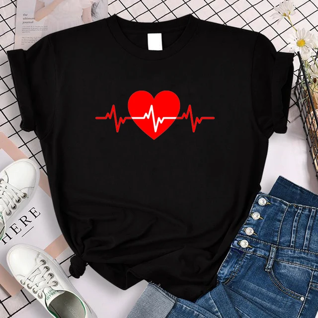 Than Heart Women's T-shirt Harajuku Love T Shirt Women Fashion Ladies Black Graphic T Shirts Women 2022 New Summer Femme Clothes JB506
