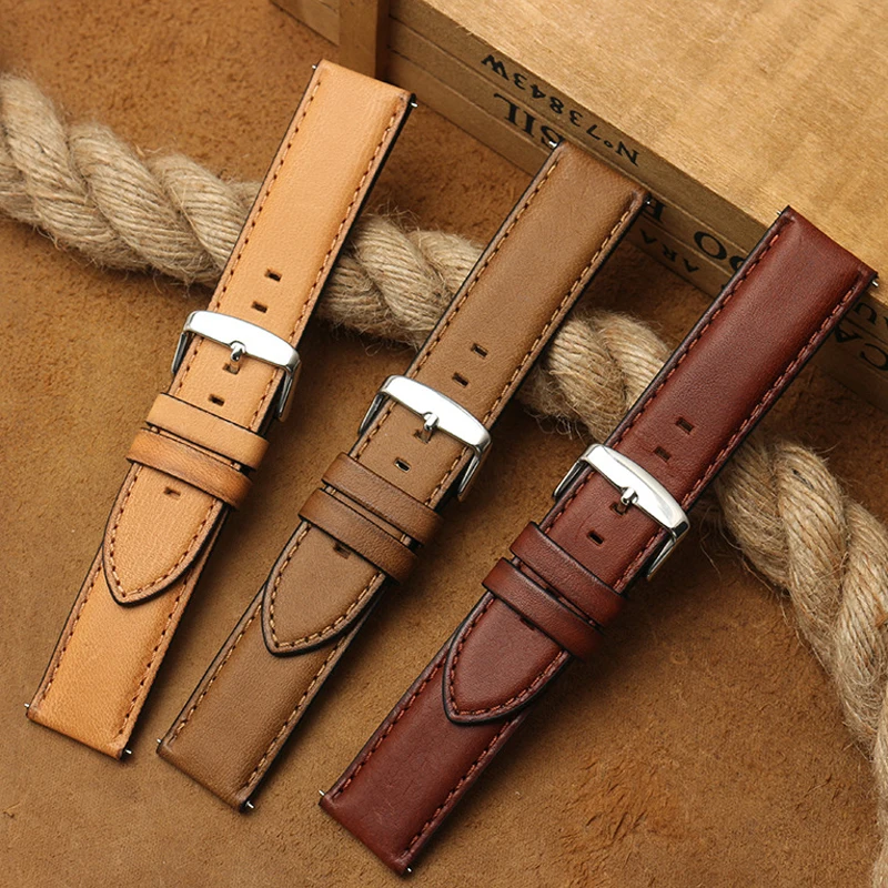 

Onthelevel Genuine Cow Leather Watch Strap Handmade Retro 20 22mm Tan Khaki Brown With Quick Release Bar #D