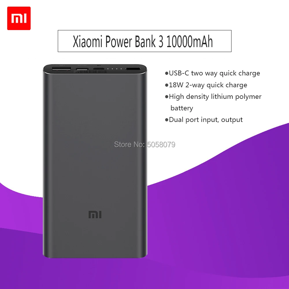 

Xiaomi Power Bank 3 10000mAh PLM12ZM USB Type C QC3.0 Fast Charging Mi Powerbank 10000 Portable Charger Poverbank