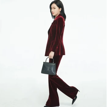 

Autumn And Winter New Style Velvet Sexy V-Neck Long-Sleeved Suit Jacket Temperament Trousers Ladies Two-Piece High Quality