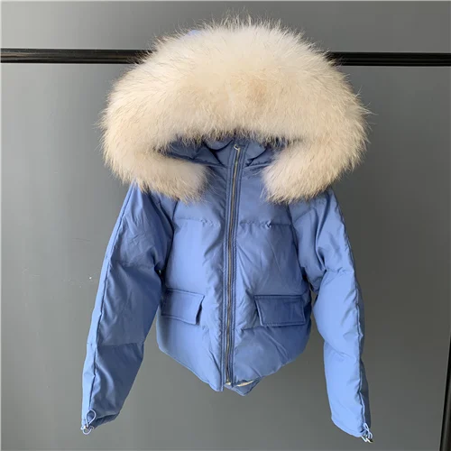 Blue raccoon fur 2 MAOMAOFUR женский пуховик на утином пуху, зима, Модная стильная Толстая парка с воротником из натурального меха, теплая верхняя одежда на белом утином пуху - Цвет: Blue raccoon fur 2