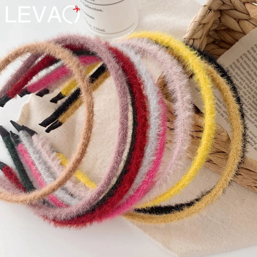 Levao, 3 шт., черный мохер, тонкий ободок для головы для женщин, одноцветные резинки для волос, ободок, тонкие резинки для волос, аксессуары для волос для девочек