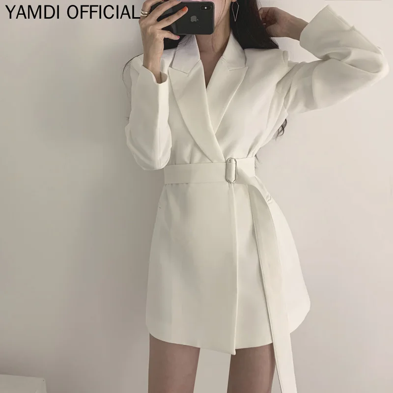 YAMDI, Женский блейзер, платье в винтажном стиле, Осень-зима, однотонный, белый, черный, с тупым вырезом, Длинный блейзер, пальто, женский,, для офиса, для леди, для работы, костюм