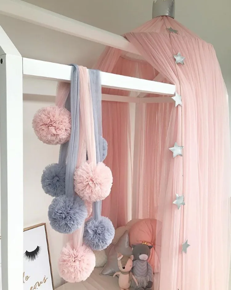 DIYkidsroomdecorationpinkbedcurtainyarndecorationballpattern