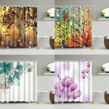 

Tree Flower Shower Curtain Landscape Green Plant Bath Curtain for Bathroom Waterproof large 3D Blackout for Bathroom 180*200cm