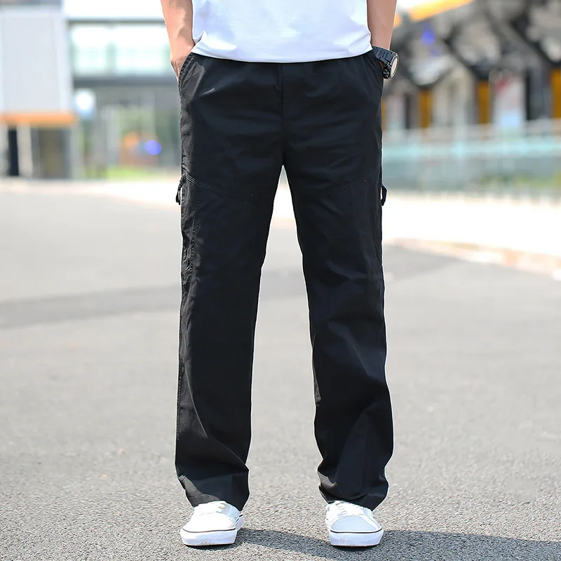 50-130kg Youth Mens Plus Size Cargo Pants Multi-pocket Loose Thin Straight  Casual Overalls Spring Autumn Trousers Outdoor Pants