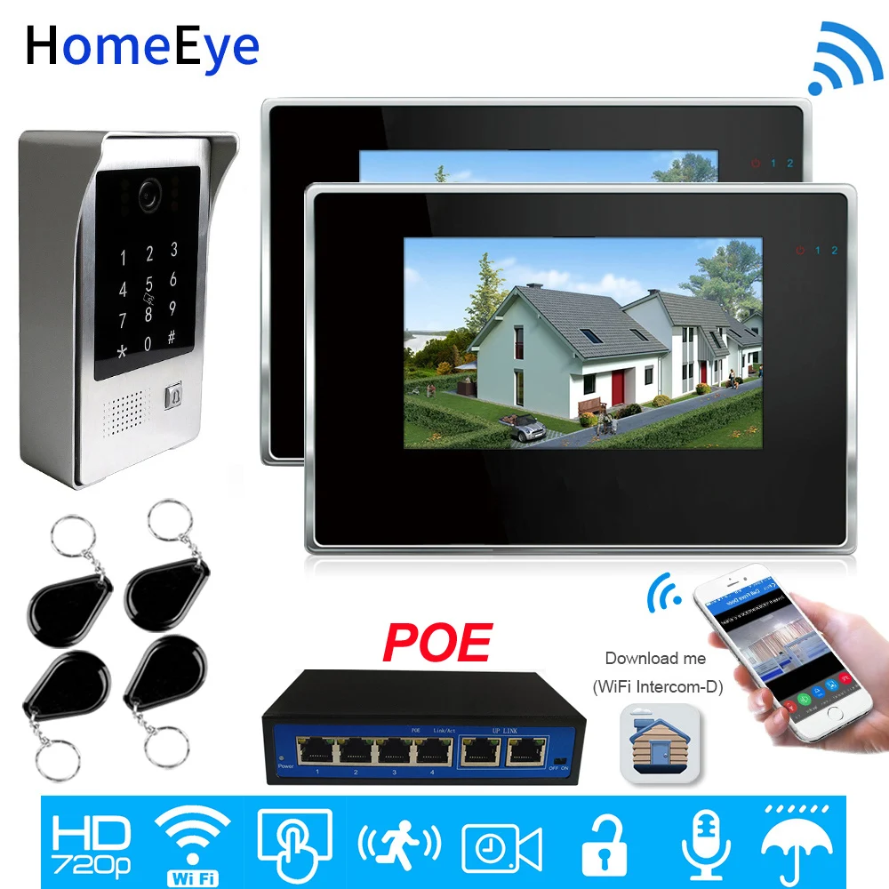 ##BUY IP Video Intercom POE System 720P Wifi Video Door Phone 7 #039; #039; Touch Screen Mobile App Unlock Password IC Card Access Control 1 2
