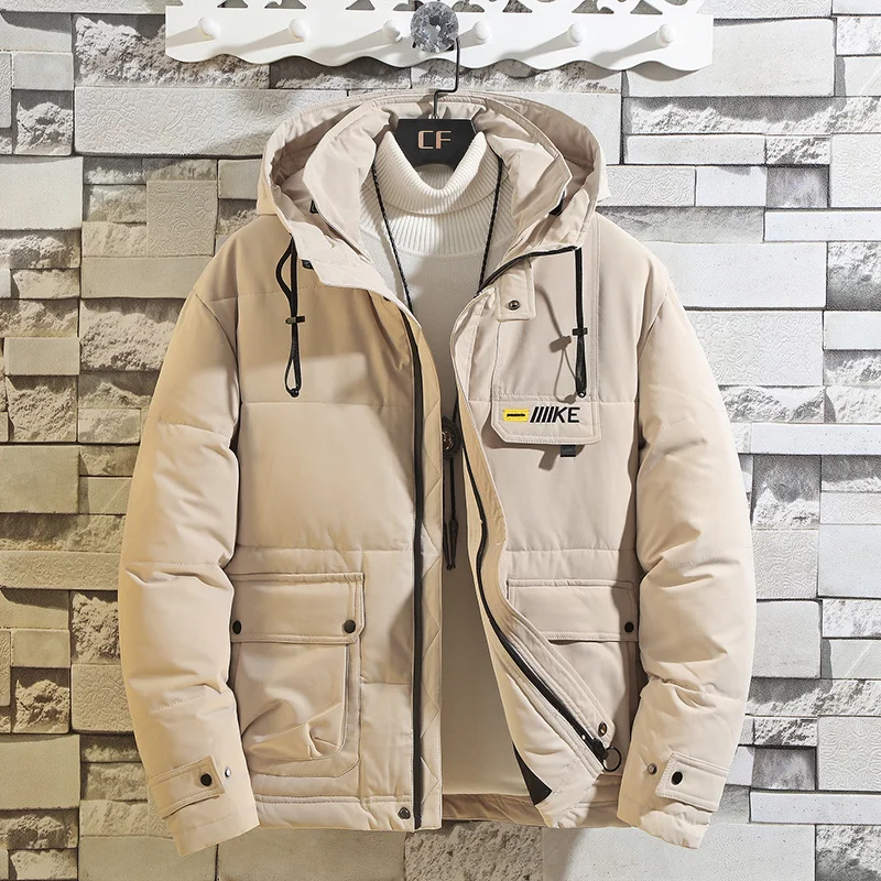 

New Fashion Mens Winter Jacket Hooded Plus Size Warm Mens Winter Coat Casual Student Male Overcoat Mens Parka with Big Pocket