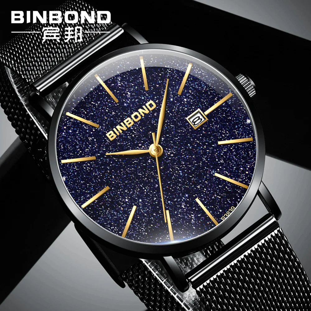 

2021 New Ultra-thin Mesh Belt Student Watch Male Trend Business Men's Belt Watch Starry Sky Fashion Waterproof Calendar Watch