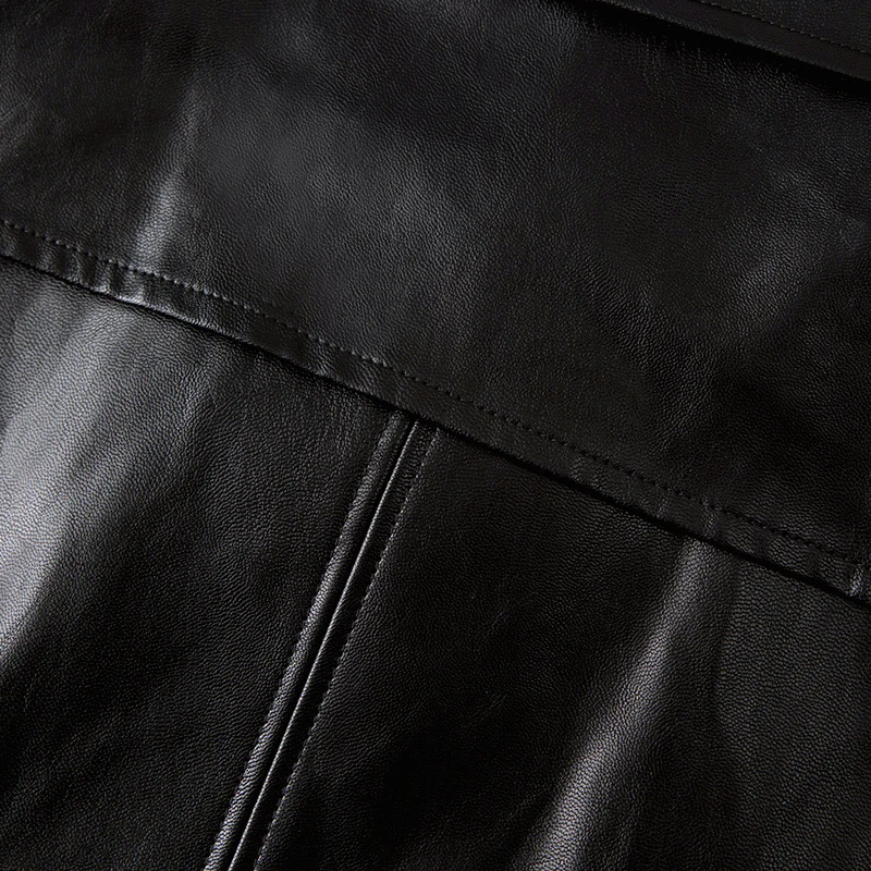 Lautaro-Long Black Leather Trench Coat for Men, Long Sleeve, Double Breasted, Plus Size, PU Leather, Men's Clothing, 6XL, 7XL 6