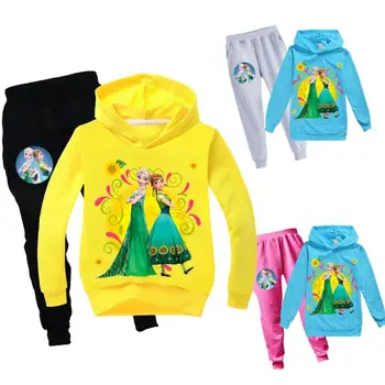 

Brand Kids Tracksuit Girl Clothes Set Ice Snow Word 2 Elsa Anna Hoodies and Pants Teenage Sportwear Clothing Princess Suit