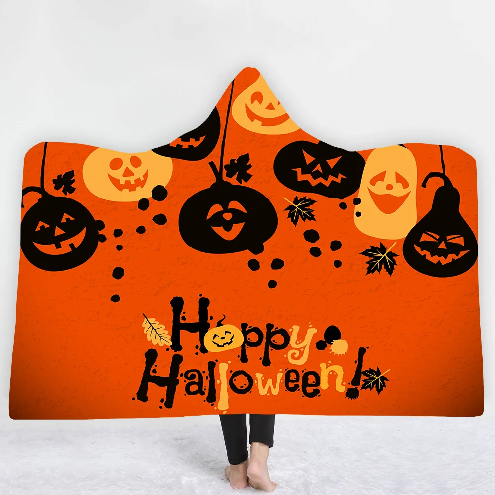 Halloween Pumpkin Plush Toys Pattern Hoodie Cloak Soft Cute Cartoon Anime Kawaii Gift for Kids Unisex Cotton Drop Shipping - Цвет: Зеленый