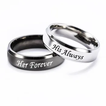 

2020 Romantic New Accessories Her Forever His Always Ring Stainless Steel Couple Hand Decoration Titanium Steel Ring