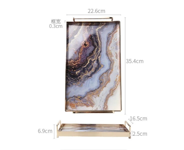 35.4*22.6*6.9cm Light Luxury Storage Trays Metal+ Glass Jewelry Service Tray Milk Bread Food Tray Restaurant Trays Decorative - Цвет: 1