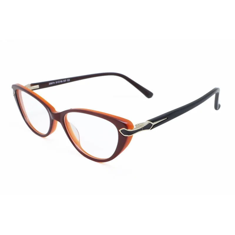 Retail Sale 25874 Lady Classic Vintage Cateye Full Rim Acetate Prescription Eyeglasses with Steel Flower Pattern Flexible Hing