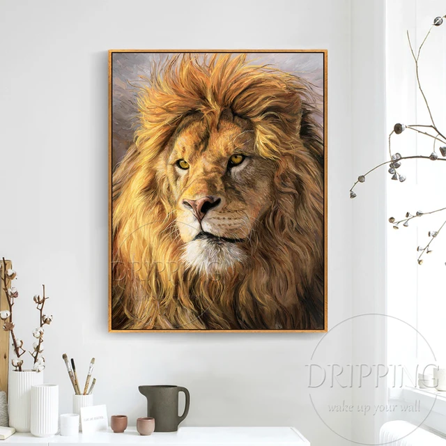 純粋な手描きの油絵抽象ライオンW