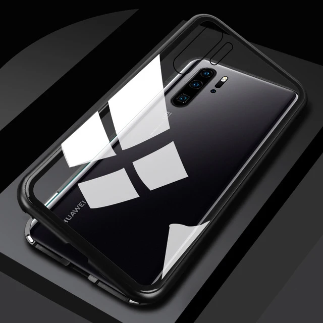 Магнитный адсорбционный чехол для телефона huawei Honor 20 Pro 10 Lite 10 легкая задняя крышка из закаленного стекла для Hawei P30 Lite Pro Case - Цвет: Clear With Black