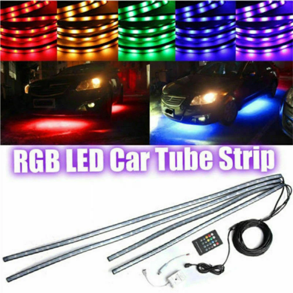 4 шт. 8 цветов RGB Светодиодная лента под Автомобильная трубка подсвечивающая система нижнего тела неоновый свет комплект