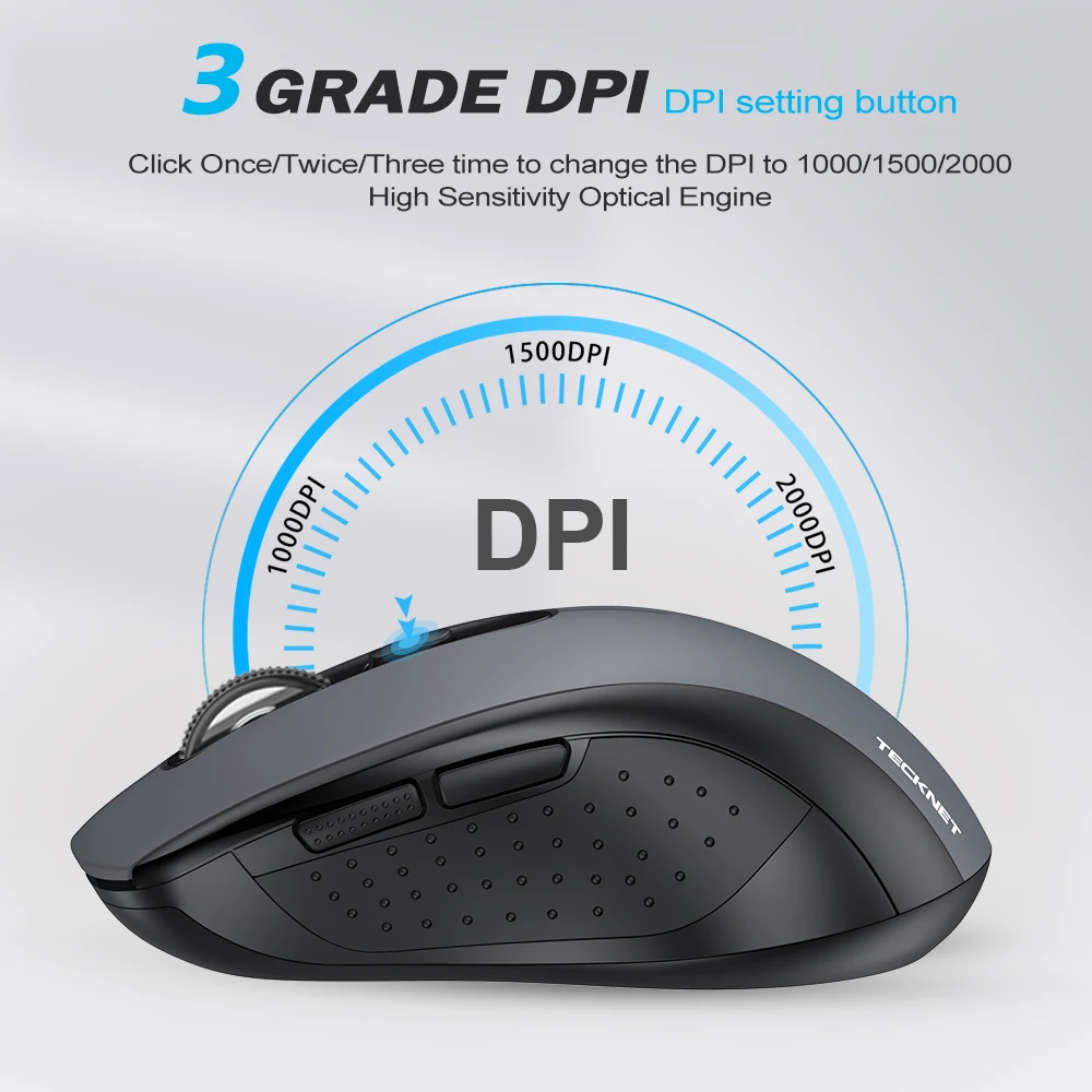 TeckNet USB Silent Wireless Mouse 2000DPI Optical Computer Mouse Wireless 2.4Ghz Ergonomic Mice For For laptop Quiet Mouse