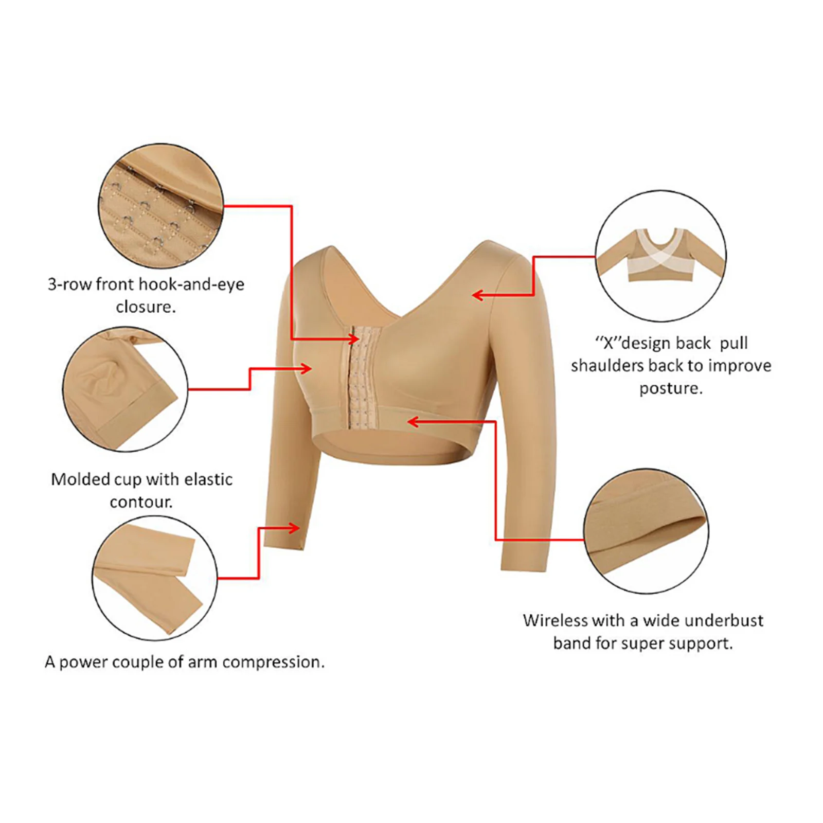 Women Long Sleeves Underwear Solid Color Front Entry Wireless Push-Up Sports Bra Shapers Plus Size S-5XL body shaper,women sports clothing,push bra