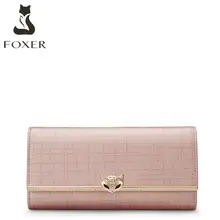 FOXER Brand Women's Split Leather Long Wallets Lady Luxury Clutch Bag Coin Purse Female Fashion Credit Card Holder for Women