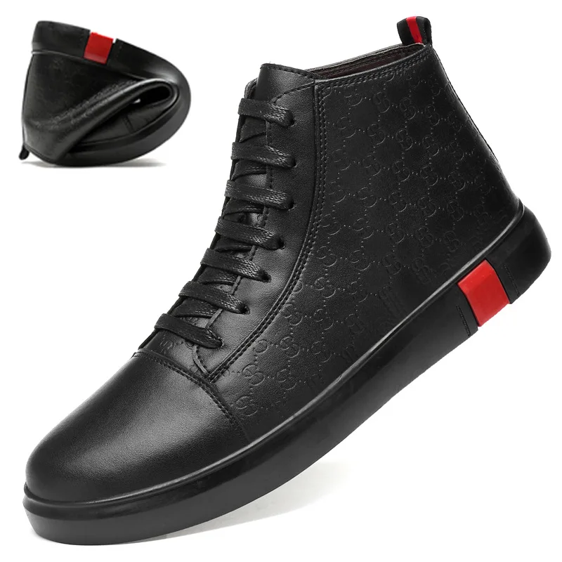 

Winter New Style plus Velvet Warm Cotton-padded Shoes Fashion Casual Hight-top MEN'S SHOES Business Shoes Genuine Leather Versat