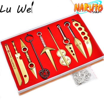 

Naruto Weapon Model Keychain Zinc Alloy Set 9 Pieces Japanese Animation Key Ring Exquisite Gift Anime Keychain