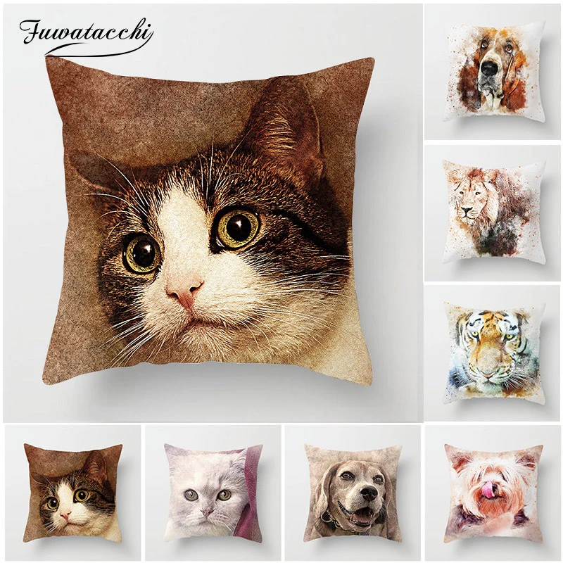 

Fuwatacchi Dog Cat Cushion Covers Cute Animal Painted Pillow Cover Polyester for Home Sofa Chair Decorations Tiger Pillowcases