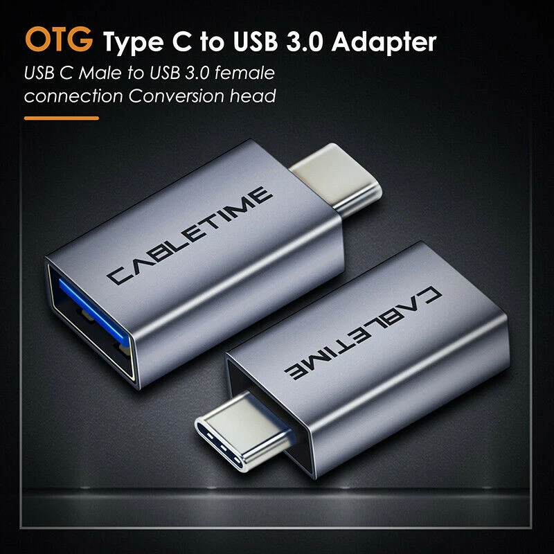 CABLETIME 5Pcs USB OTG Metal Shell USB Adapter USB Type C Micro B USB 3.0 Male Female Adapter Mobile Charge Sync Converter