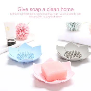 

Bathroom Accessories Storage Waterproof Silicone Lotus Bathroom Soap Box Drain Soap Anti-skid Dish Tray Soap Organizer For Home