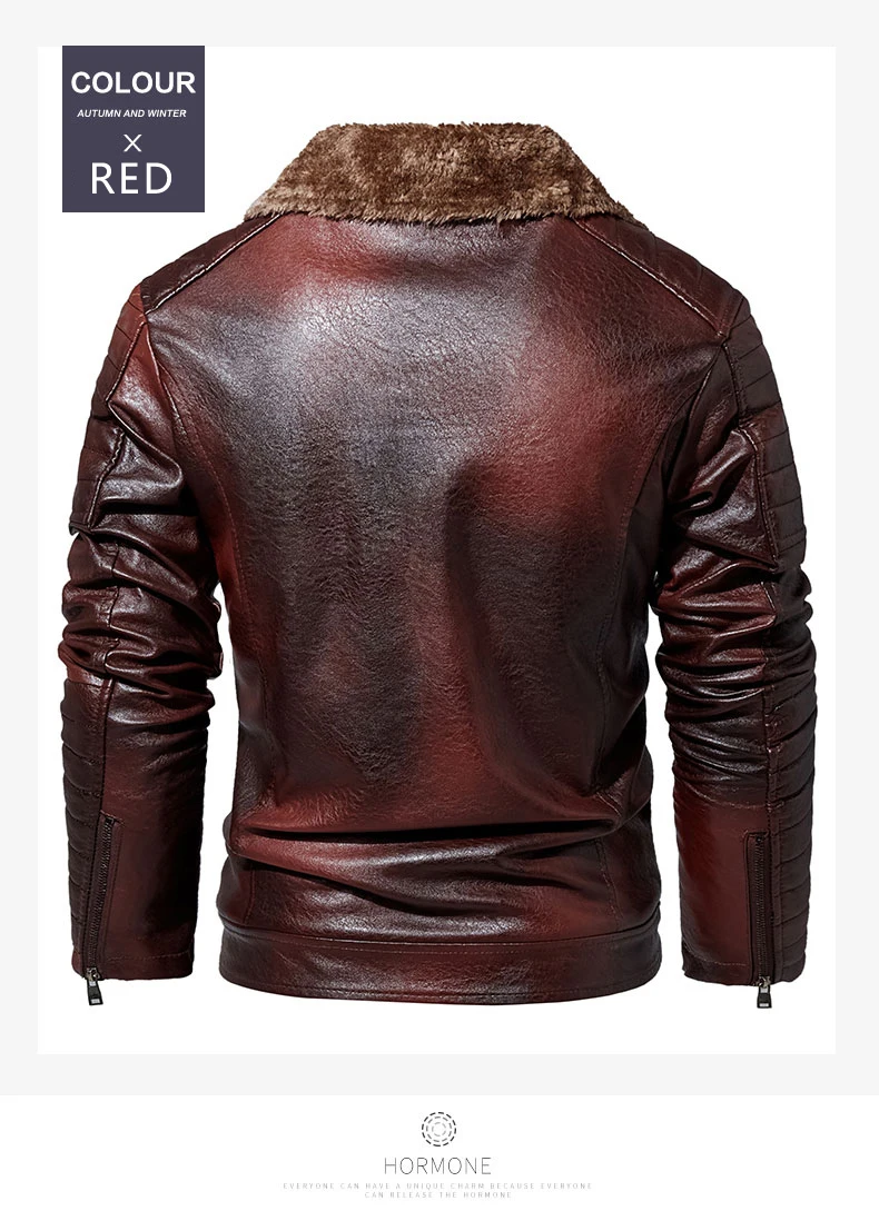 all saints leather jacket mens Men Thick Warm Fleece Leather Jacket Coat Male Winter Casual Motor Biker Leather Jacket Man Fashion Fur Collar Windproof Outwear men's genuine leather blazers