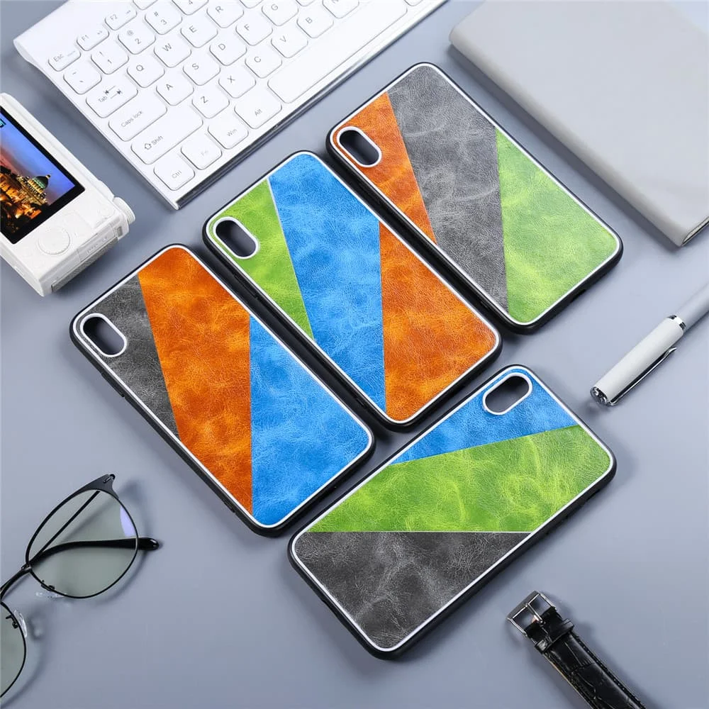 

Geometric Contrast Color for iPhone 11 Pro X XR XS Max 8 7 6 6s Plus Case Luxury PU Leather Protect Shockpoof Slim Fitted Covers