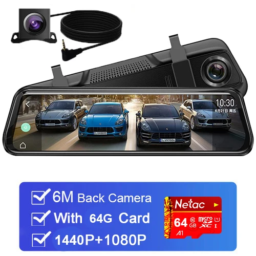 Best Quality 1440P Auto Recorder Car Mirror Video Car Rear View Mirror Super Night Vision Dash Camera Registratory Camcorder - Название цвета: 6M rear lens 64GB